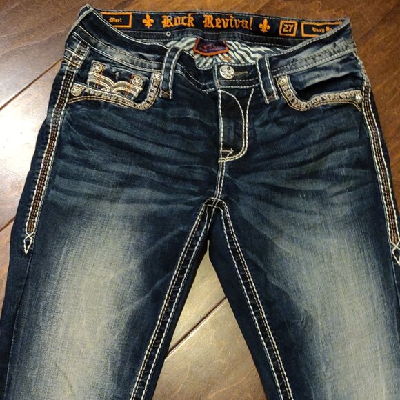 Rock Revival Denim - Rock Revival Meri Easy Boot Distressed Embellished Jeans SIZE 27